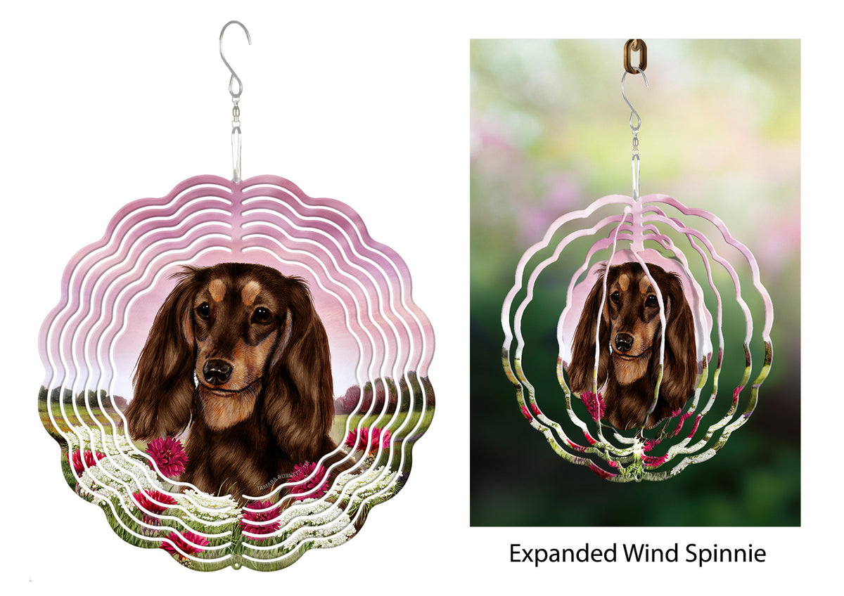Long-Haired Dachshund Chocolate And Tan Wind Spinner
