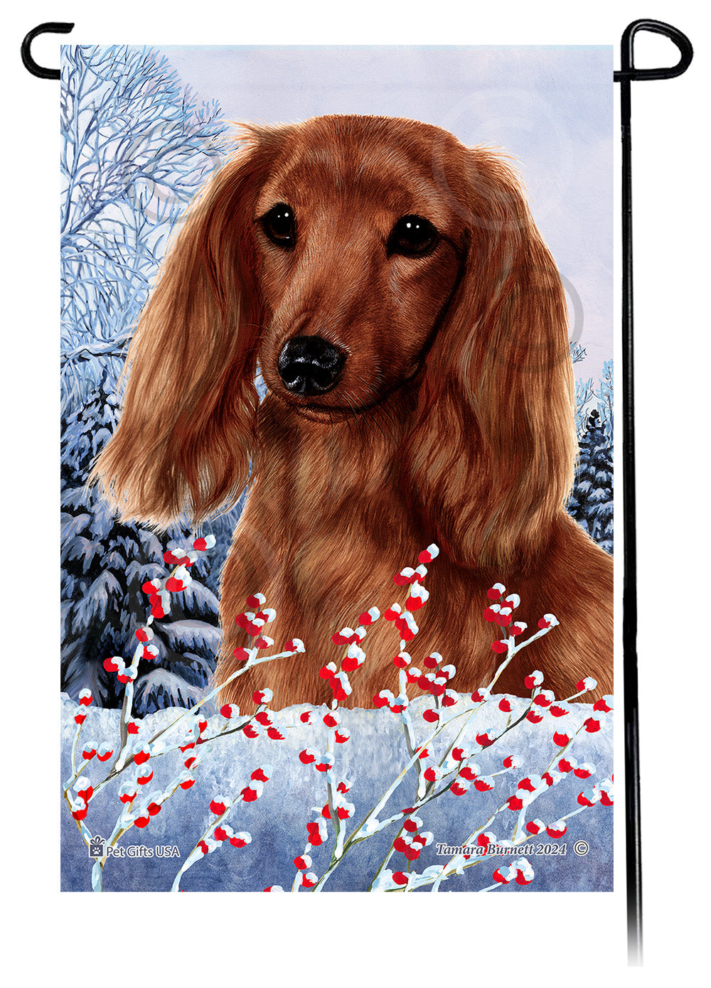 Dachshund Winterberries - Garden Flag