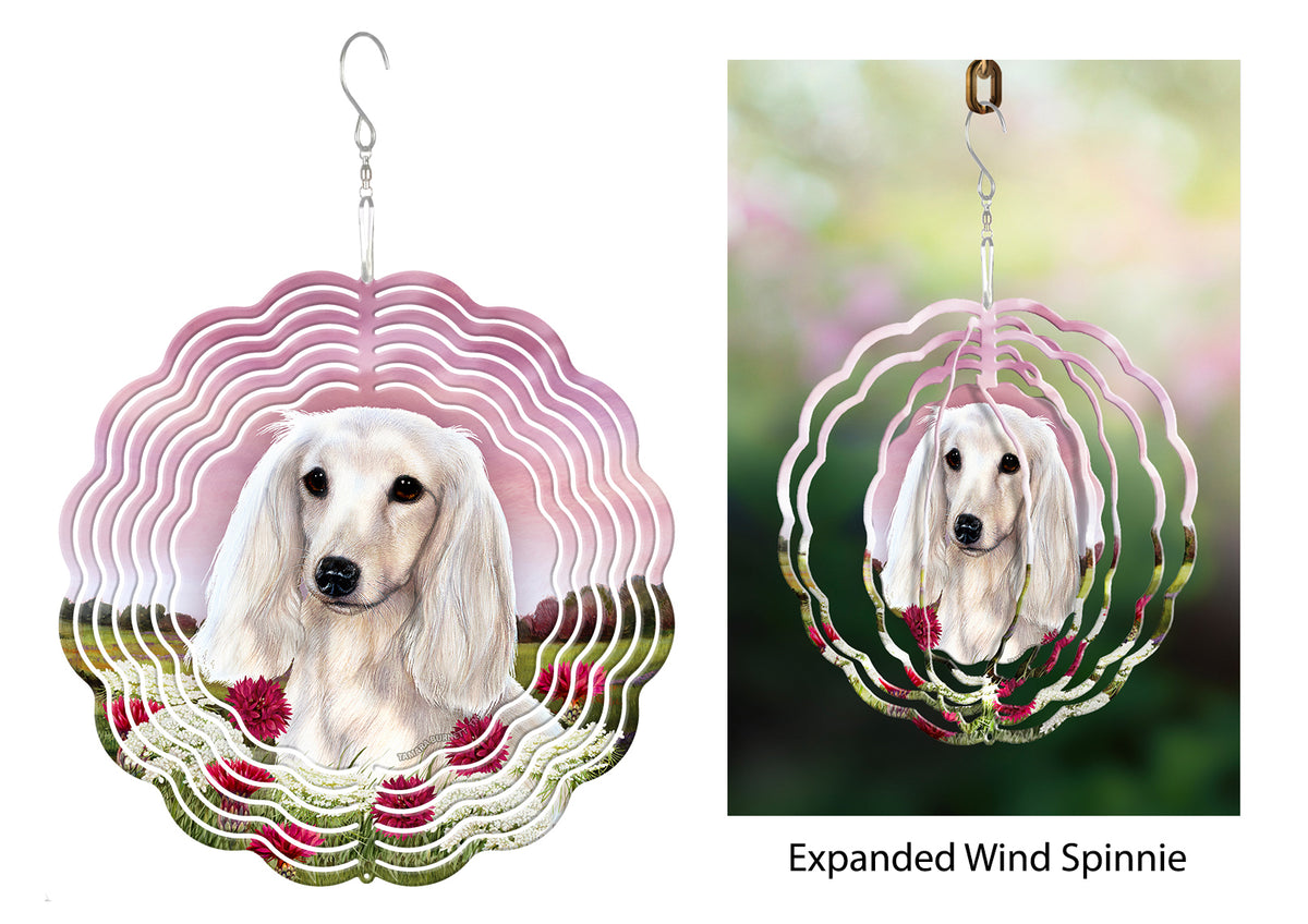 Long-Haired Dachshund White Wind Spinner