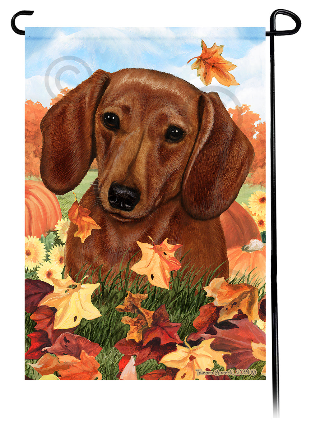 Dachshund Falling Leaves - Garden Flag