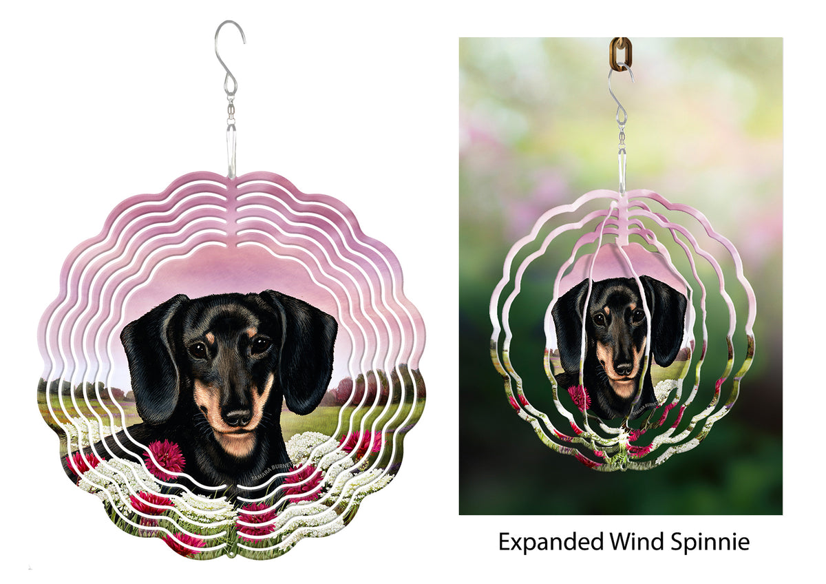 Short-Haired Dachshund Black and Cream Wind Spinner