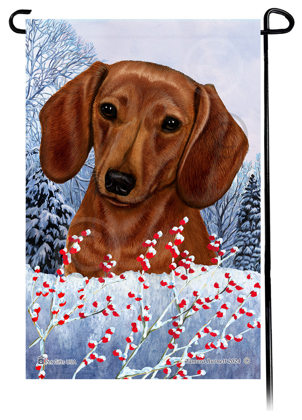 Dachshund Winterberries - Garden Flag