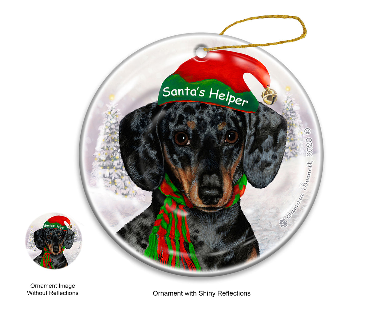 Dachshund Short Haired Dapple Dark Black and Tan Ornament