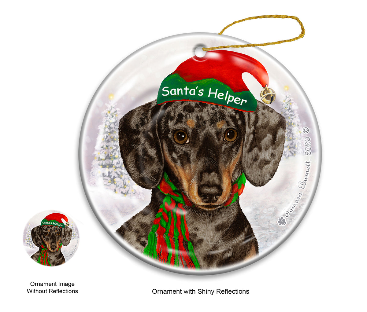 Dachshund Short Haired Dapple Chocolate and Tan Ornament