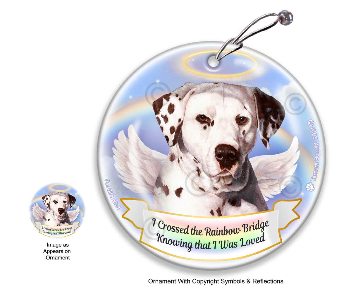 Dalmation Liver and White Rainbow Bridge Memorial Ornament