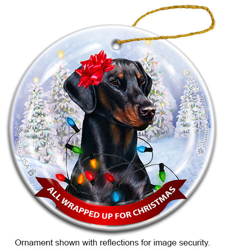 Doberman Uncropped Black Ornament