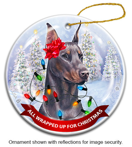 Doberman Cropped Blue Ornament