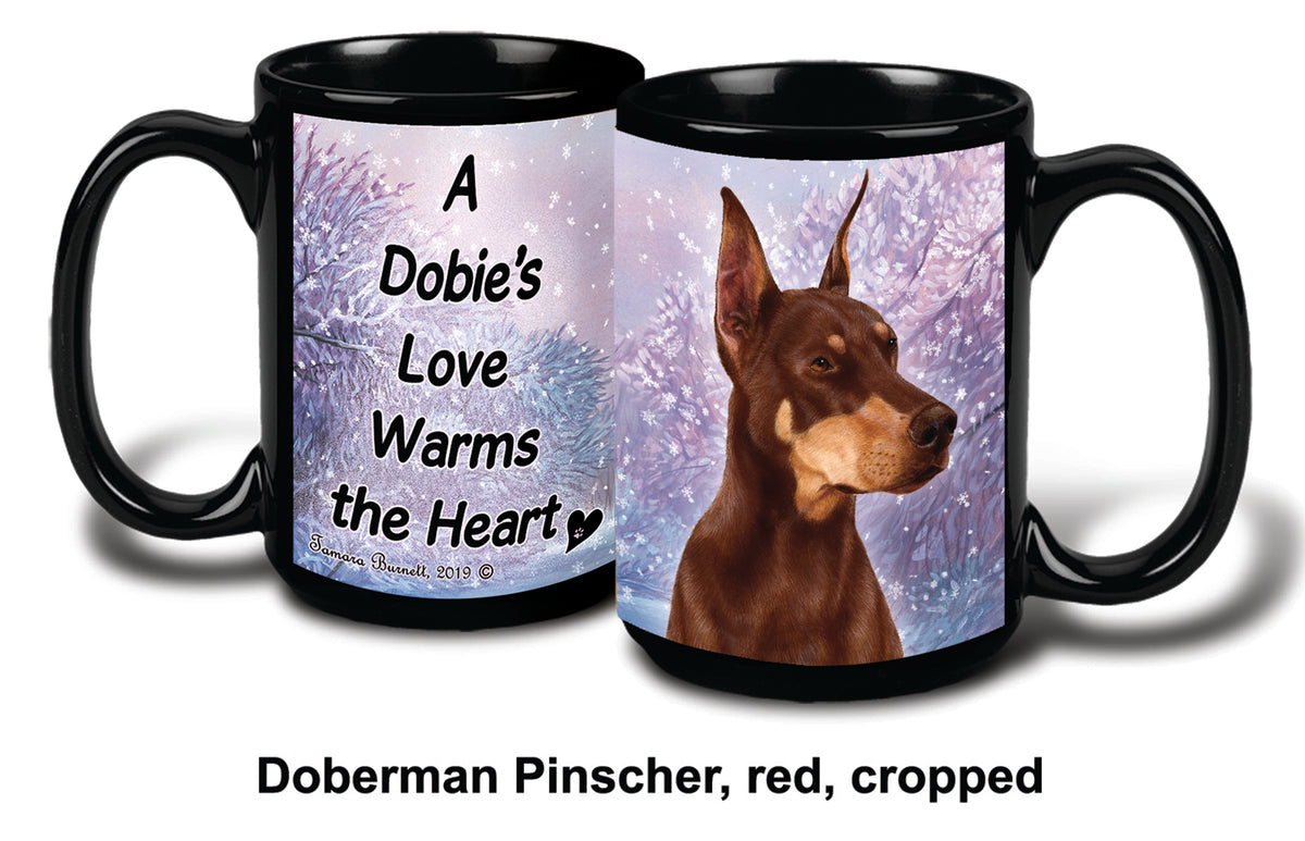 Doberman Cropped Red Winter Mug 15 oz