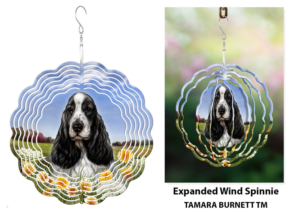 English Cocker Spaniel Black and White Wind Spinner