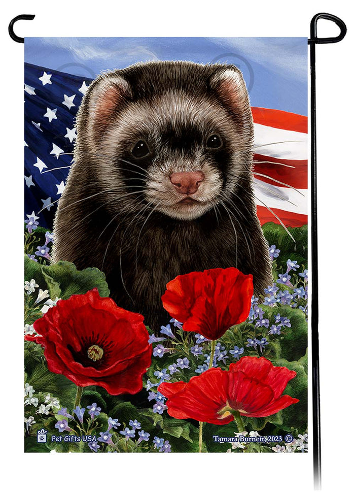 Black Sable Ferret Patriotic Flowers Garden Flags