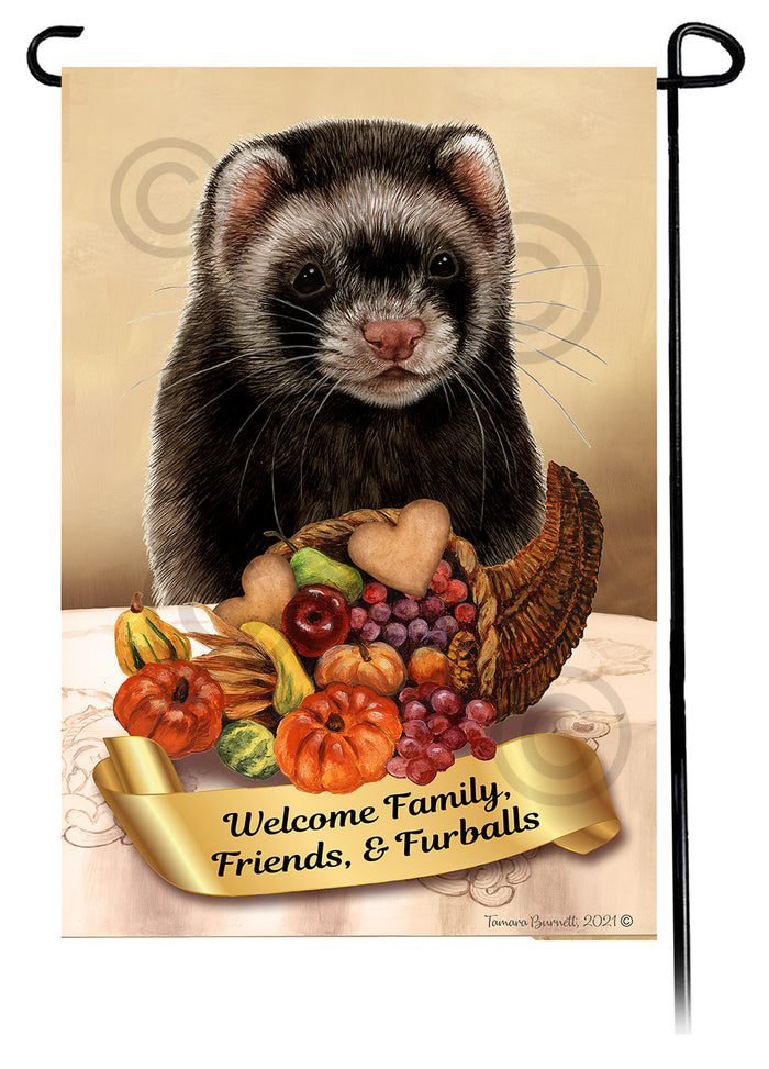 Black Sable Mitt Ferret Thanksgiving Garden Flags