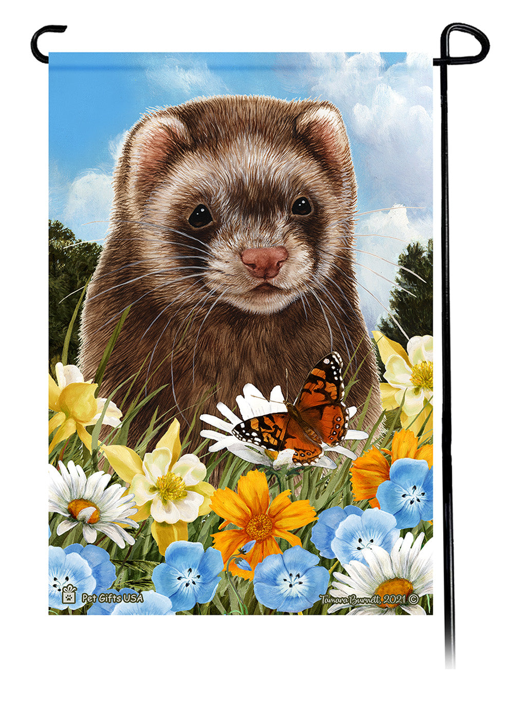Chocolate Sable Mitt Ferret Summer Flowers Garden Flags
