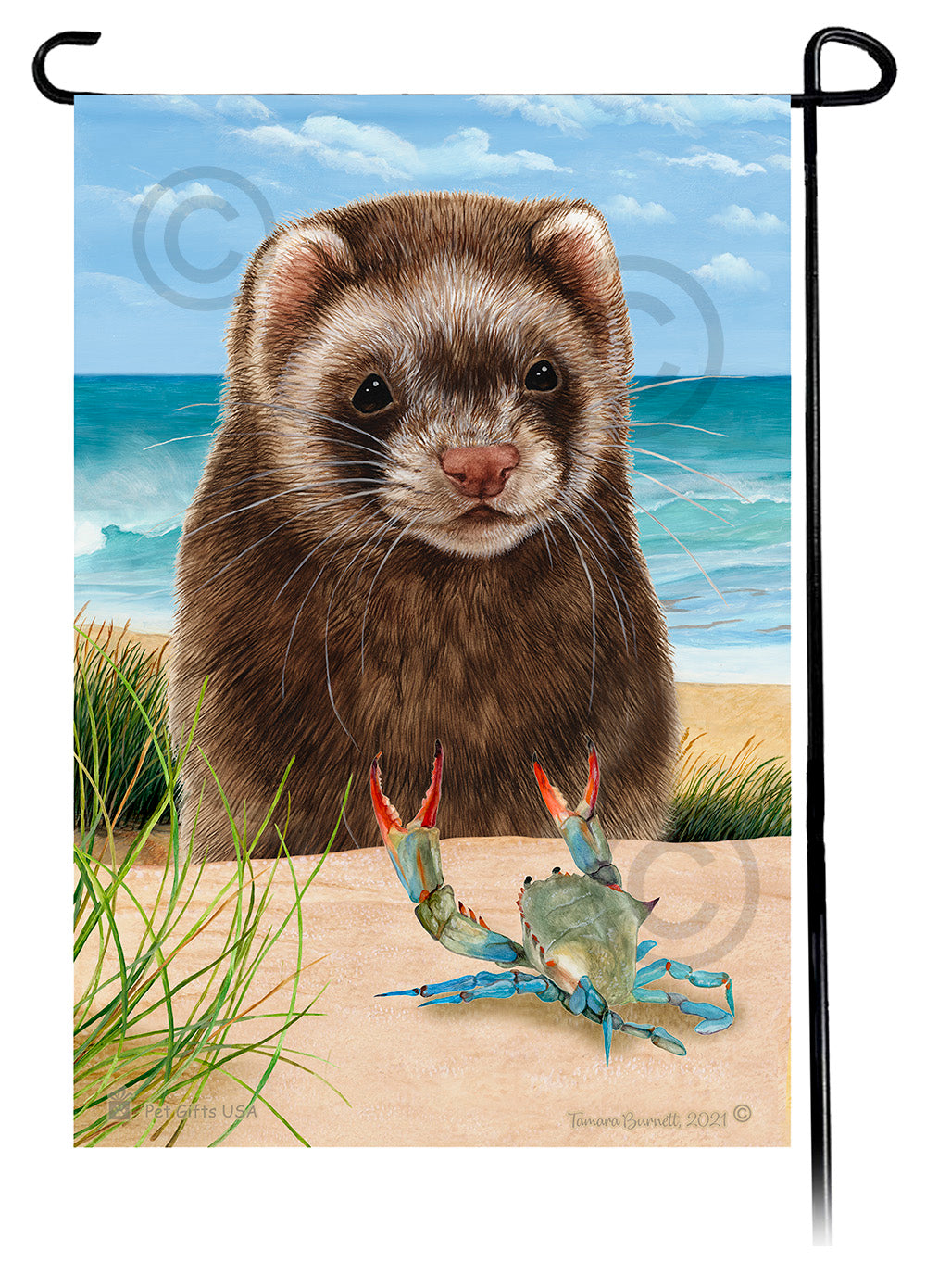 Chocolate Sable Mitt Ferret Summer Flowers Garden Flag