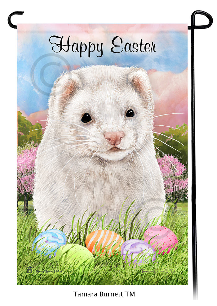 Dark Eyed White Ferret Happy Easter Garden Flags