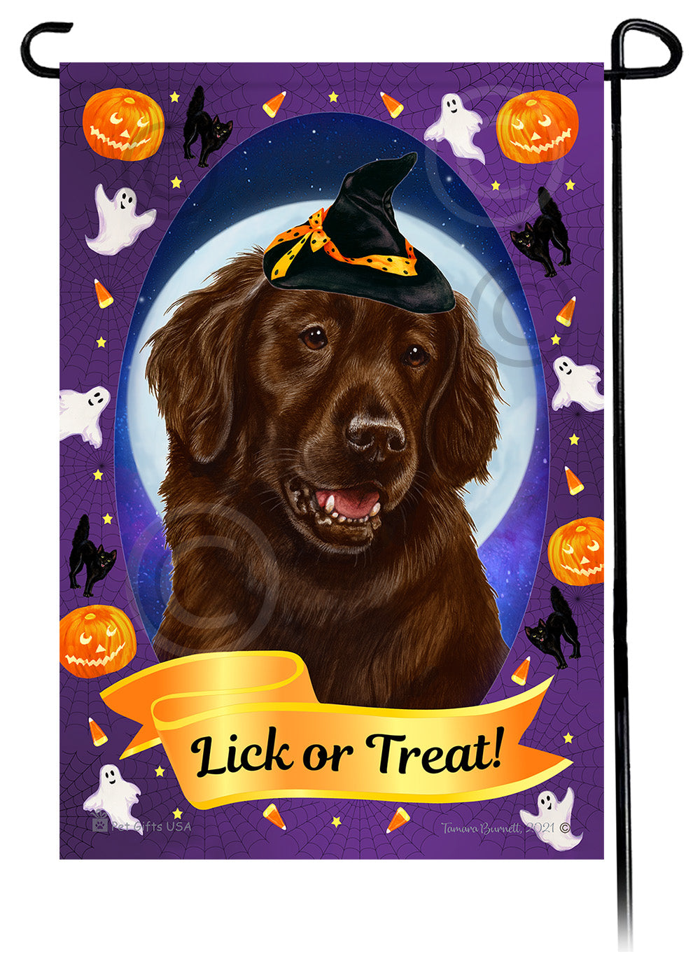 Flat Coated Retriever Halloween Howls - Garden Flag