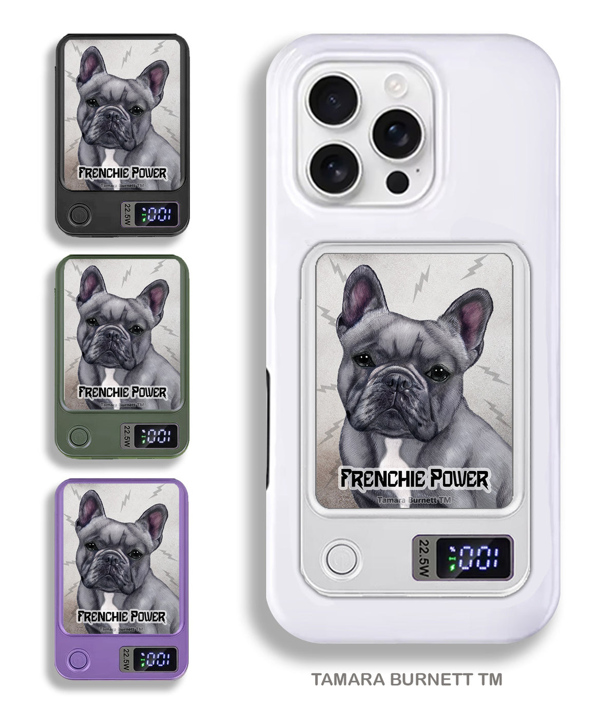 French Bulldog Blue and White Phone Bank Wireless Charger