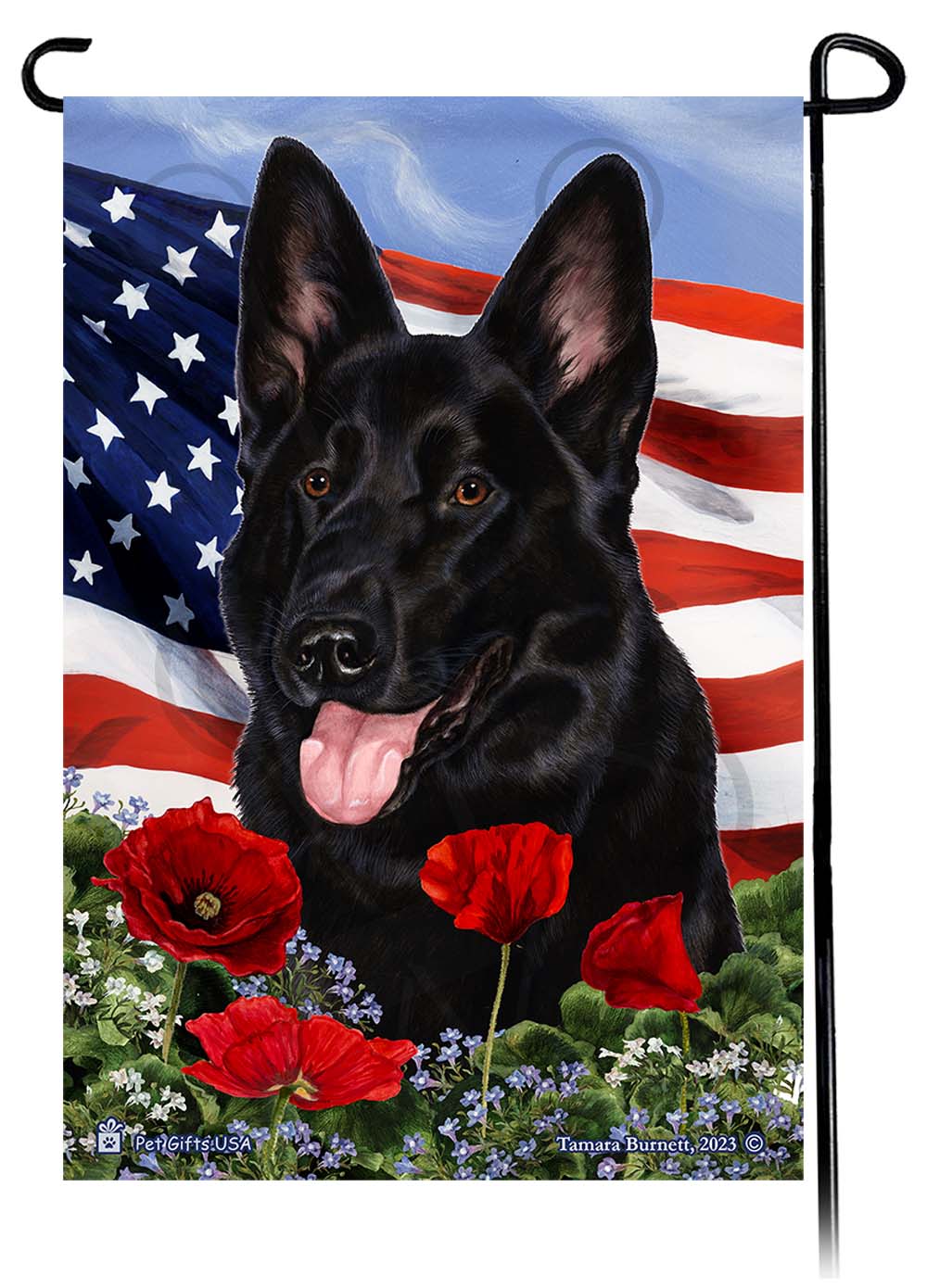 German Shepherd Patriotic Flowers Garden Flags