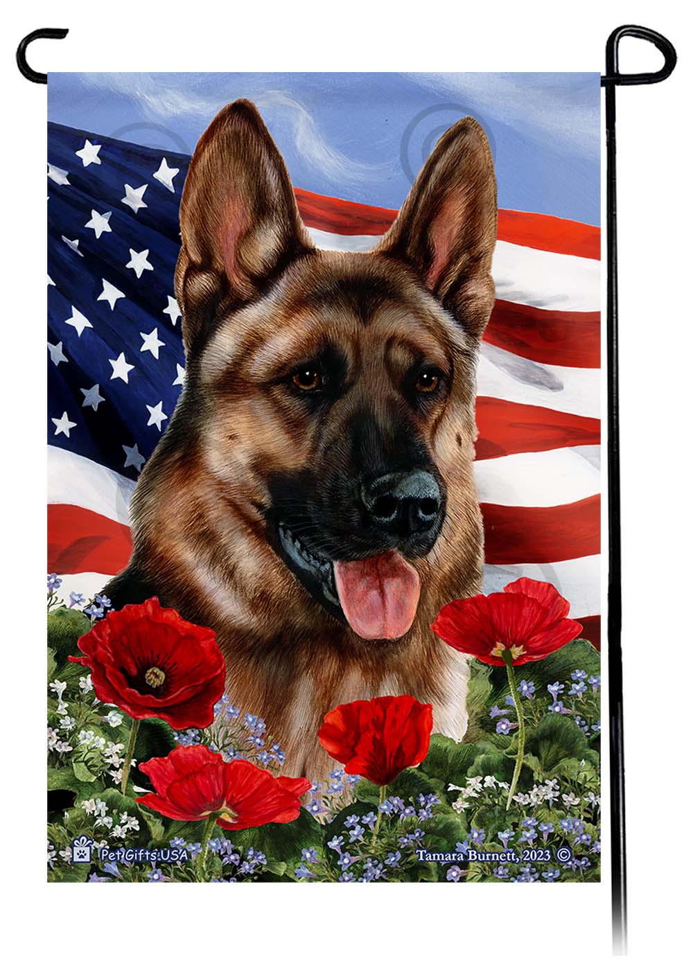 German Shepherd Patriotic Flowers - Garden Flag