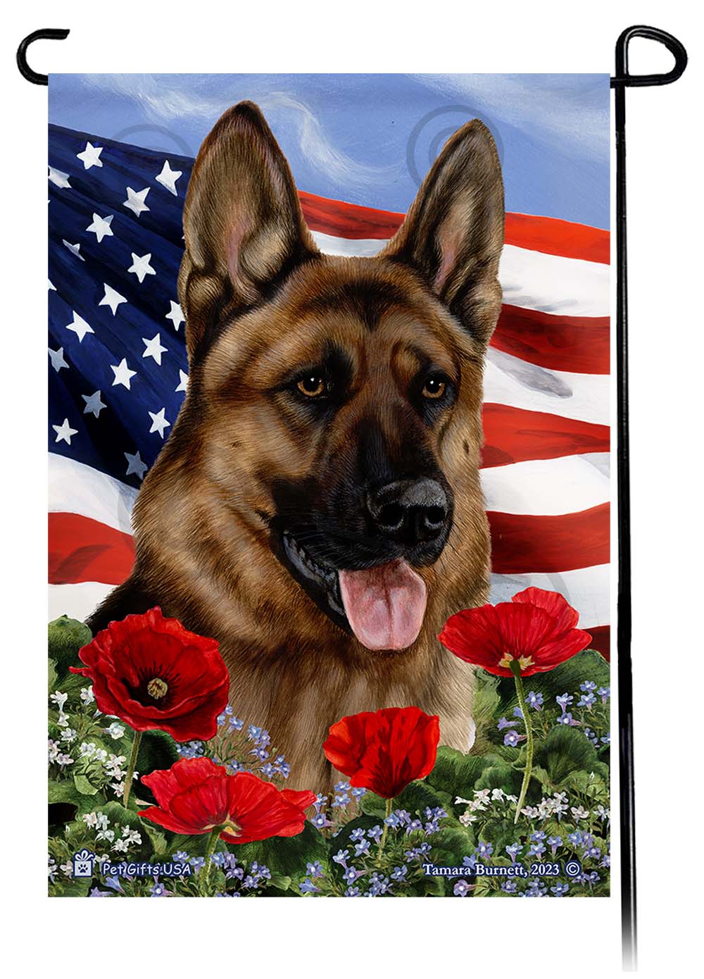 German Shepherd Patriotic Flowers - Garden Flag