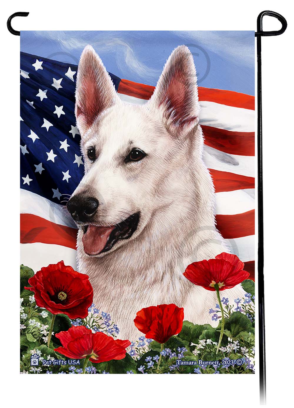 German Shepherd Patriotic Flowers - Garden Flag