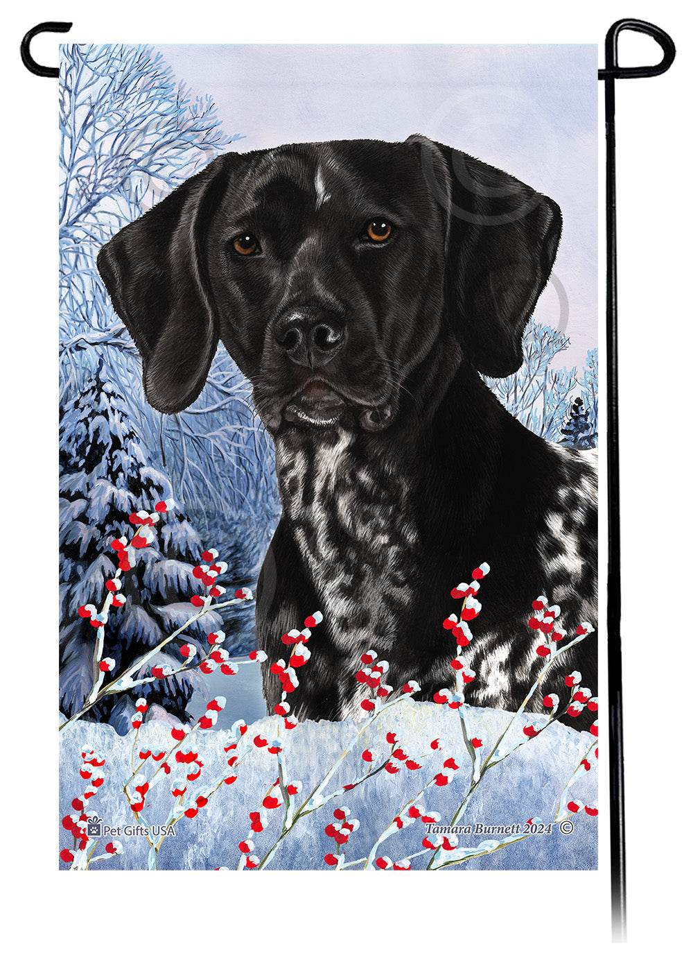German Shorthaired Pointer Winterberries Garden Flags