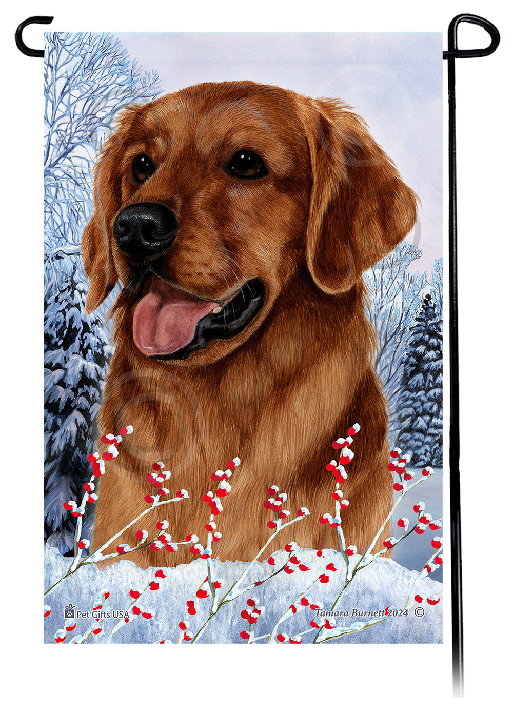 Golden Retriever Winterberries - Garden Flag
