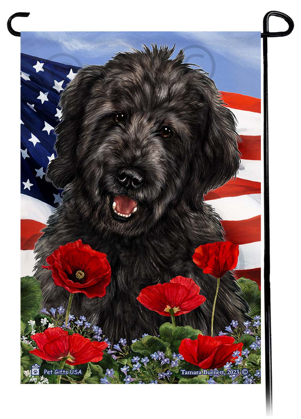 Goldendoodle Patriotic Flowers - Garden Flag
