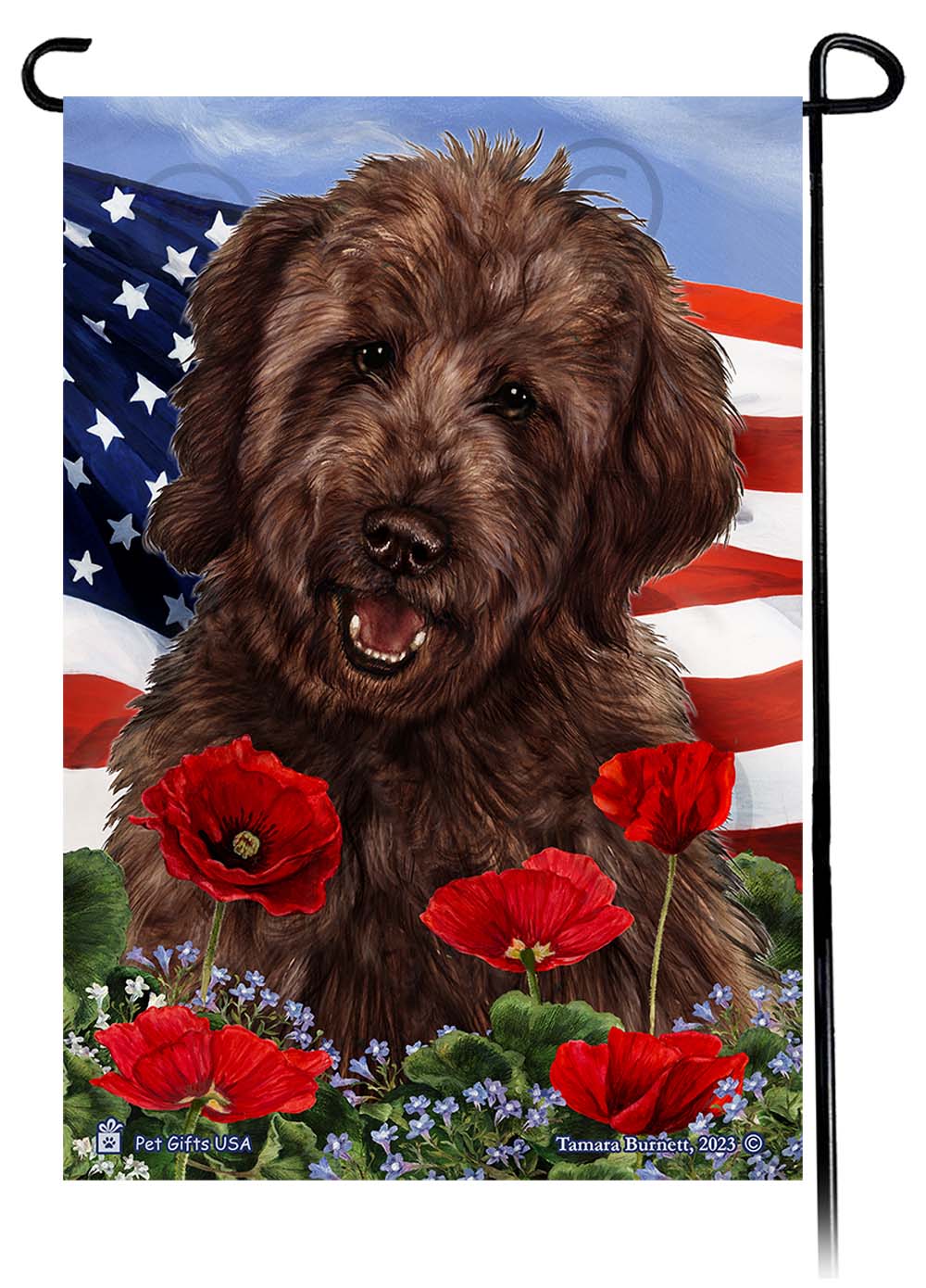 Goldendoodle Patriotic Flowers - Garden Flag