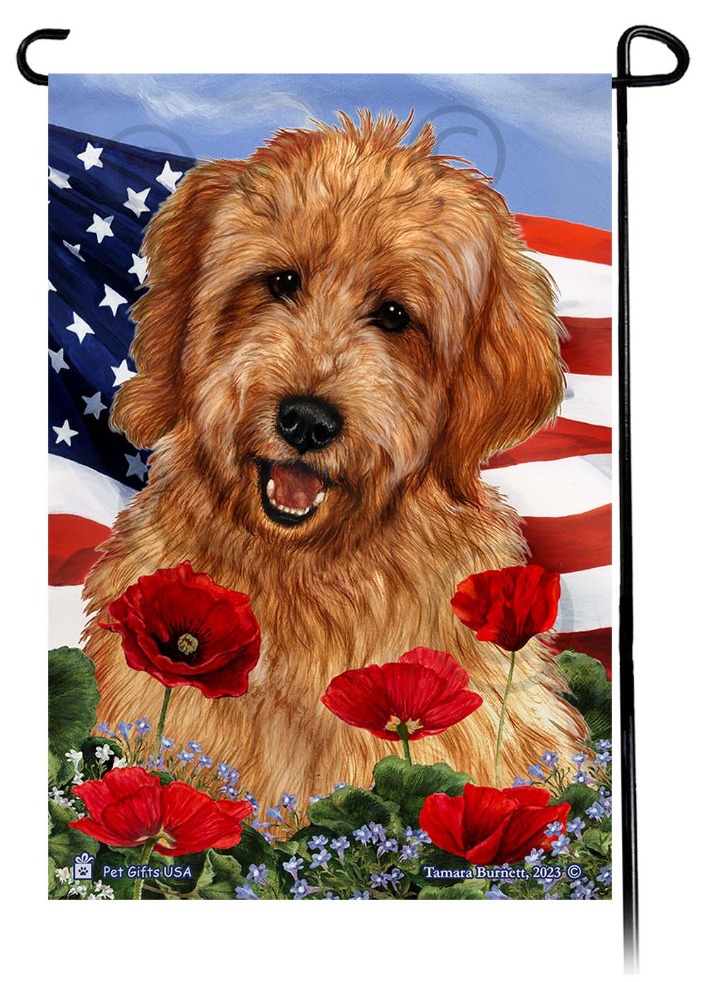Goldendoodle Patriotic Flowers - Garden Flag