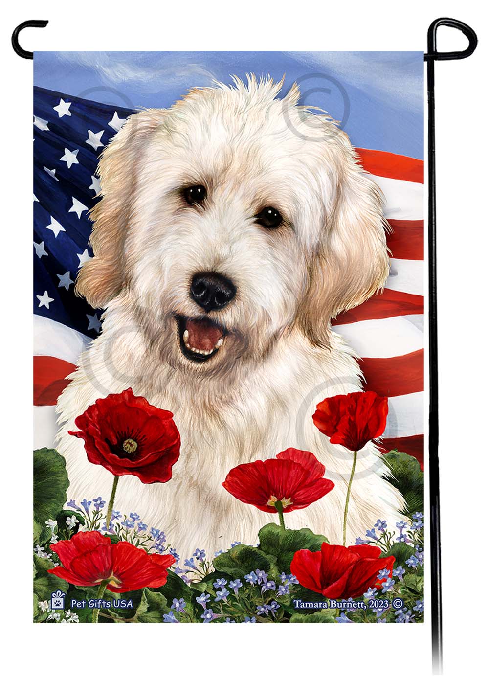 Goldendoodle Patriotic Flowers - Garden Flag