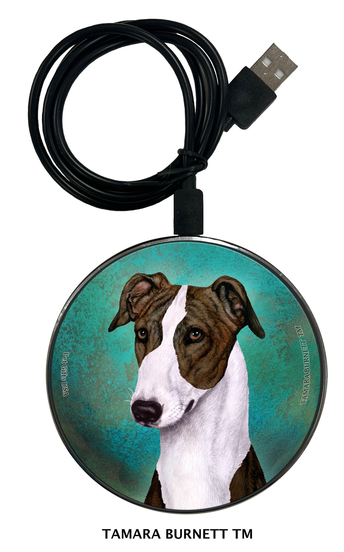 Greyhound Dark Brindle and White Zoomies Wireless Charger