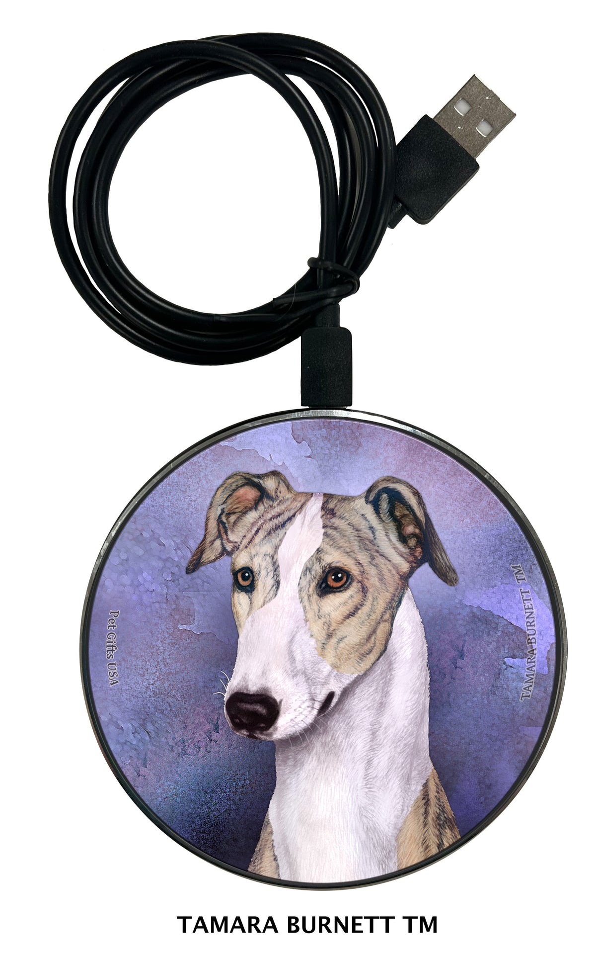 Greyhound Fawn Brindle and White Zoomies Wireless Charger