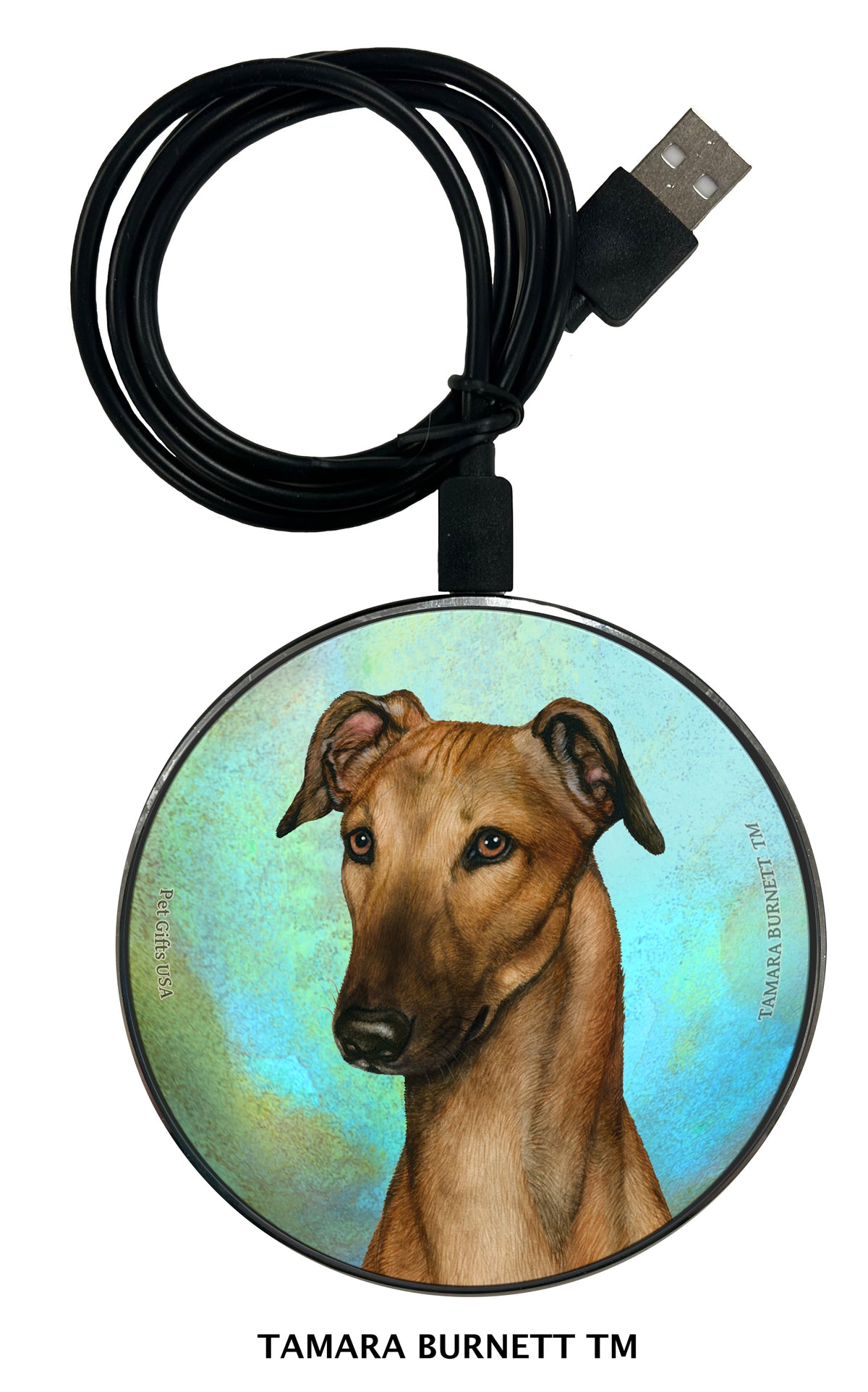 Greyhound Fawn with Mask Zoomies Wireless Charger