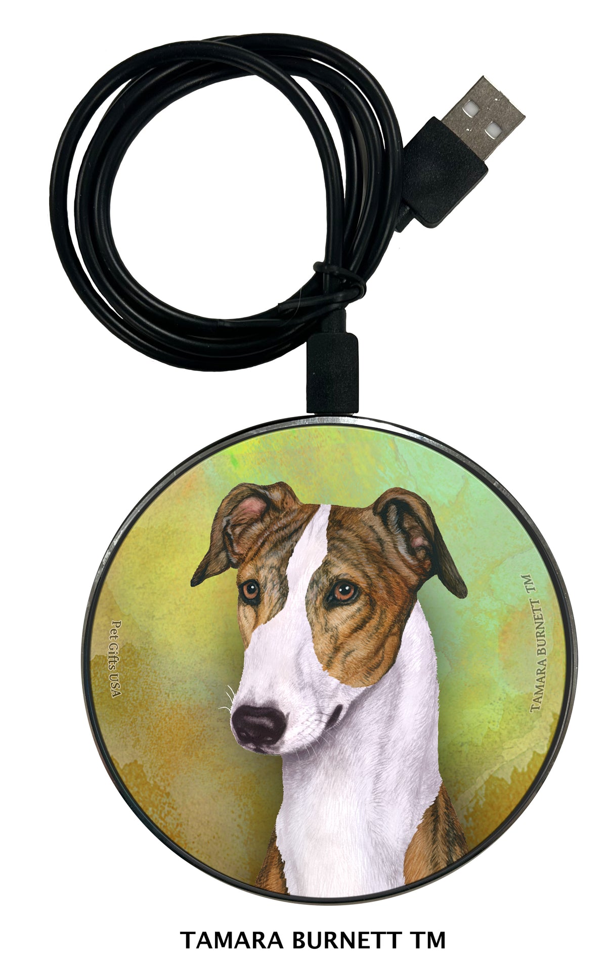 Greyhound Red Brindle and White Zoomies Wireless Charger