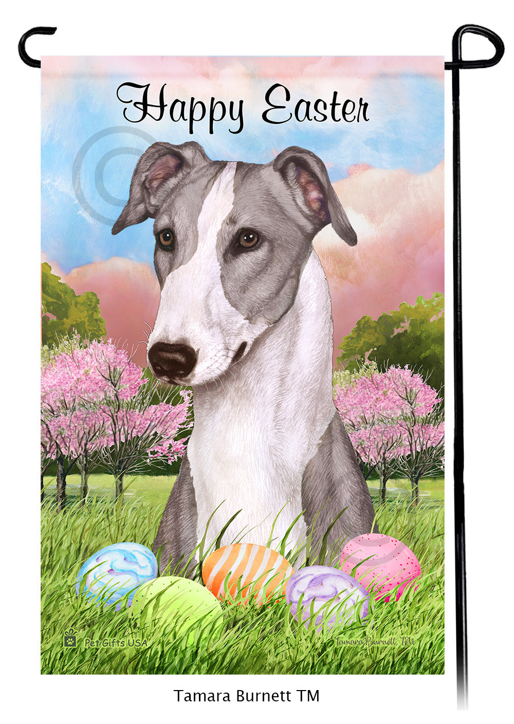 Greyhound Happy Easter - Garden Flag