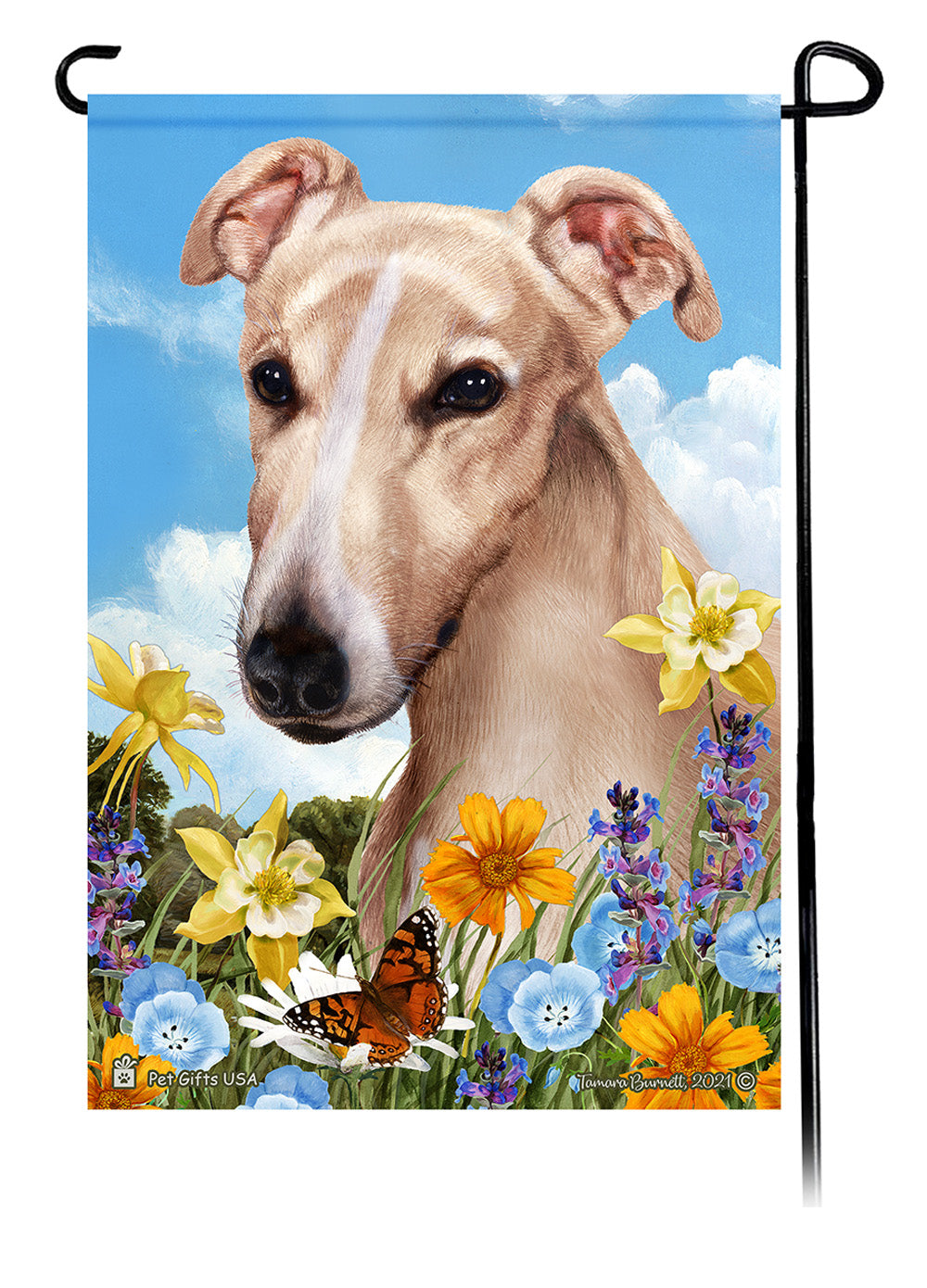 Greyhound Summer Flowers - Garden Flag