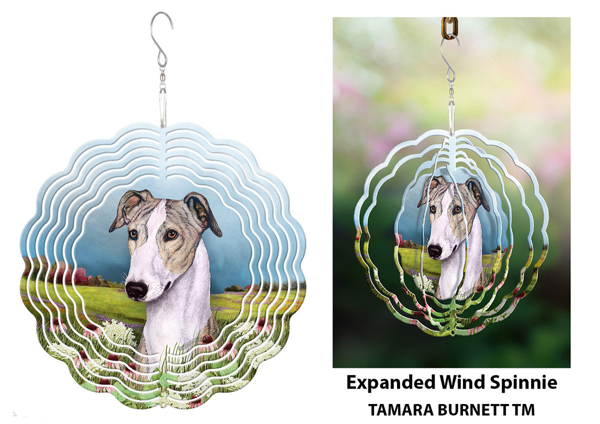 Greyhound Fawn Brindle and White Wind Spinner