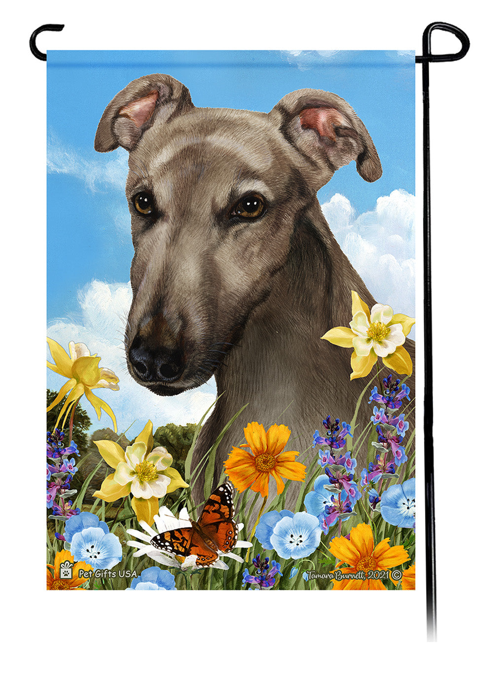Greyhound Summer Flowers - Garden Flag