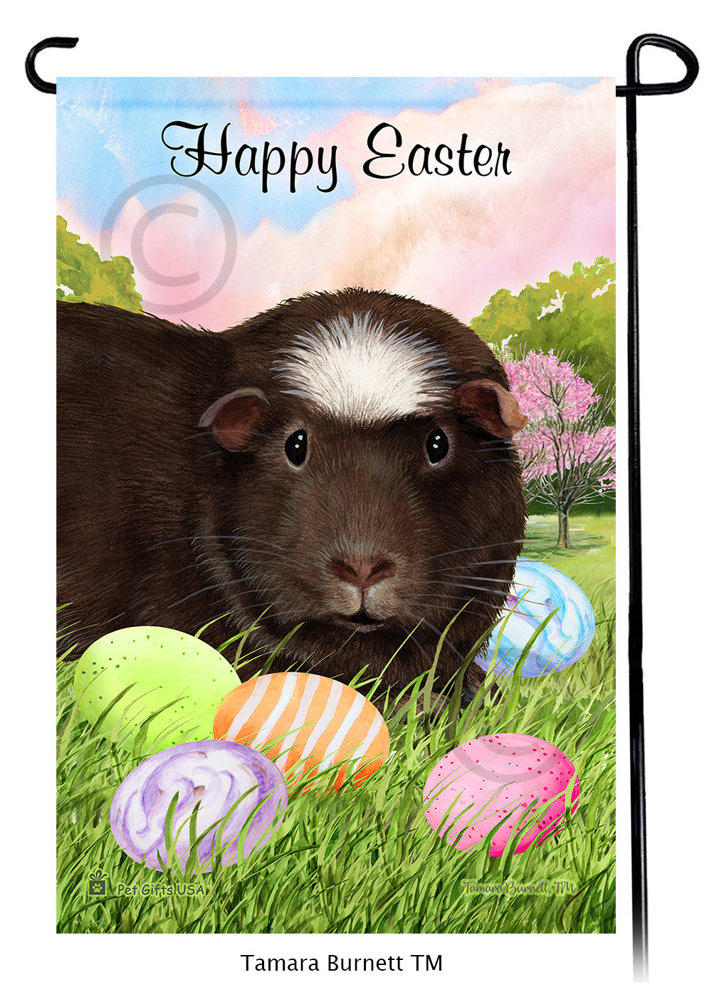 Black Crested Guinea Pig Happy Easter - Garden Flag