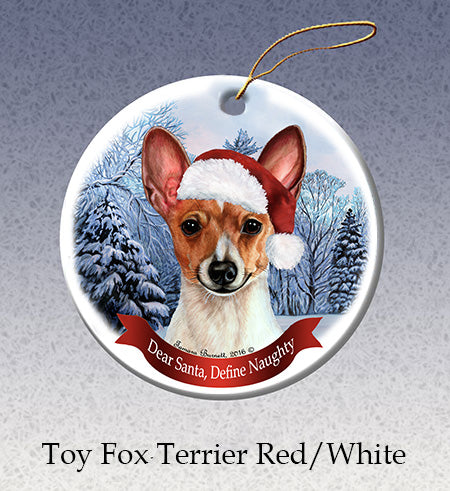 Toy Fox Terrier Red and White - Dear Santa, Define Naughty Christmas Ornament