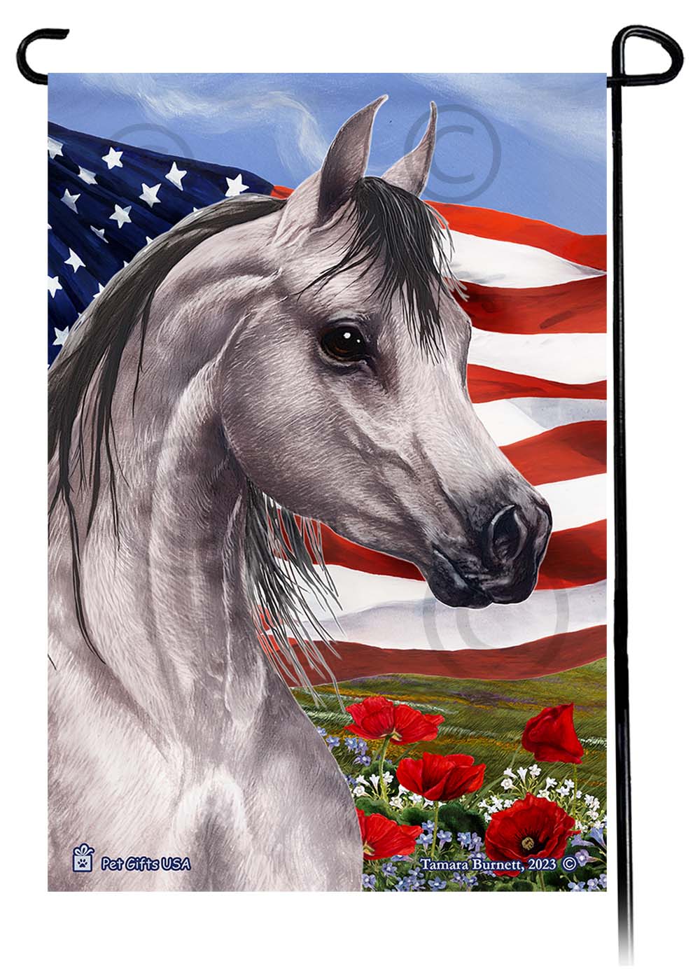 Arabian Horse Patriotic Flowers - Garden Flag