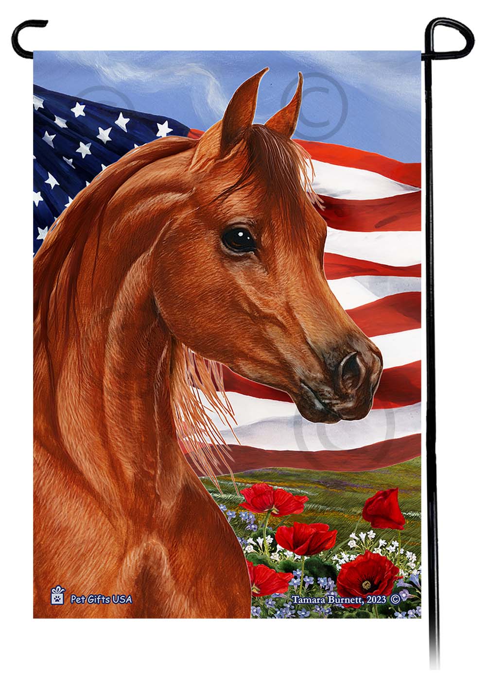 Arabian Horse Patriotic Flowers - Garden Flag