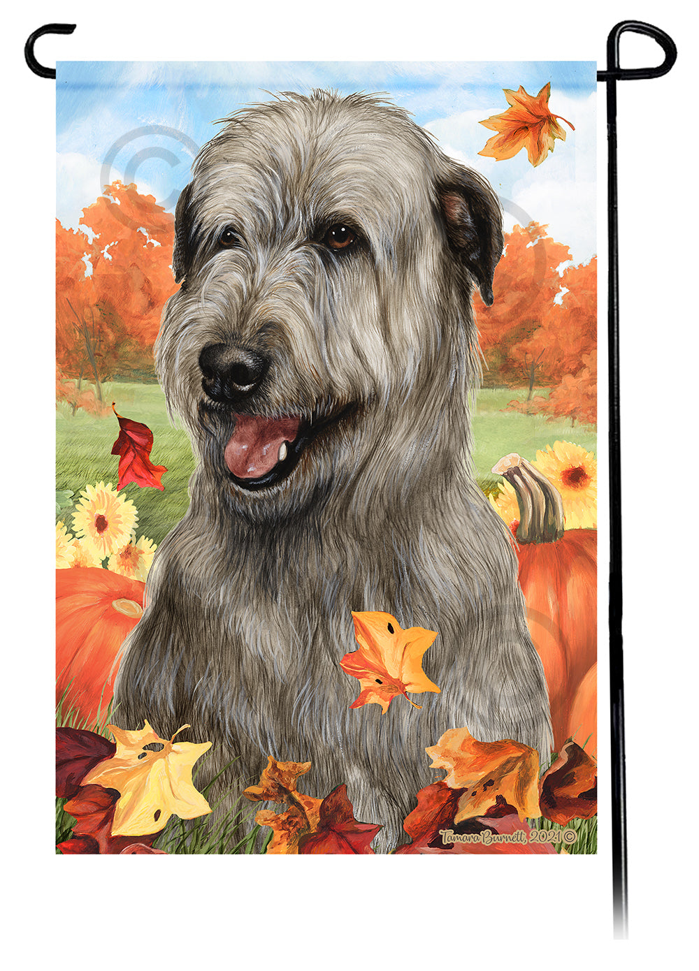 Irish Wolfhound Falling Leaves - Garden Flag