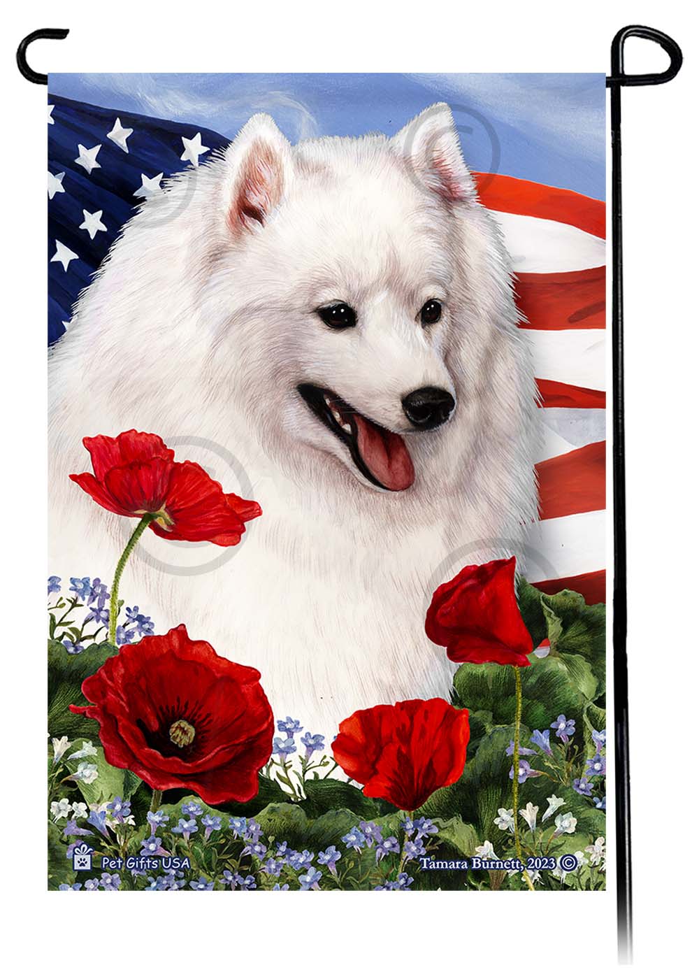 Japanese Spitz Patriotic Flowers Garden Flags