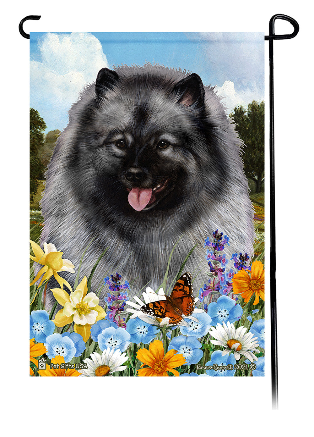 Keeshond Summer Flowers Garden Flags