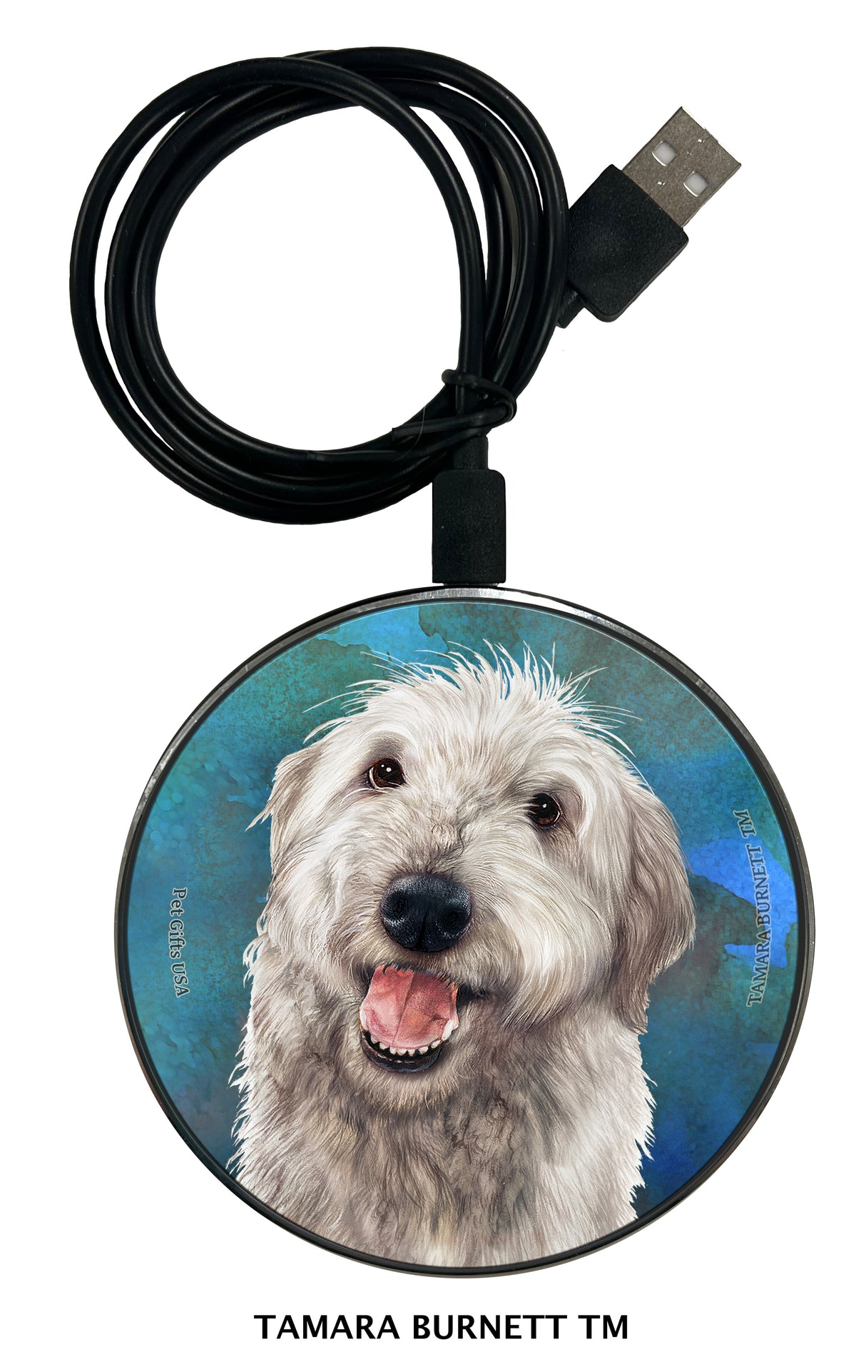 Labradoodle Grey Shaggy Cut Zoomies Wireless Charger