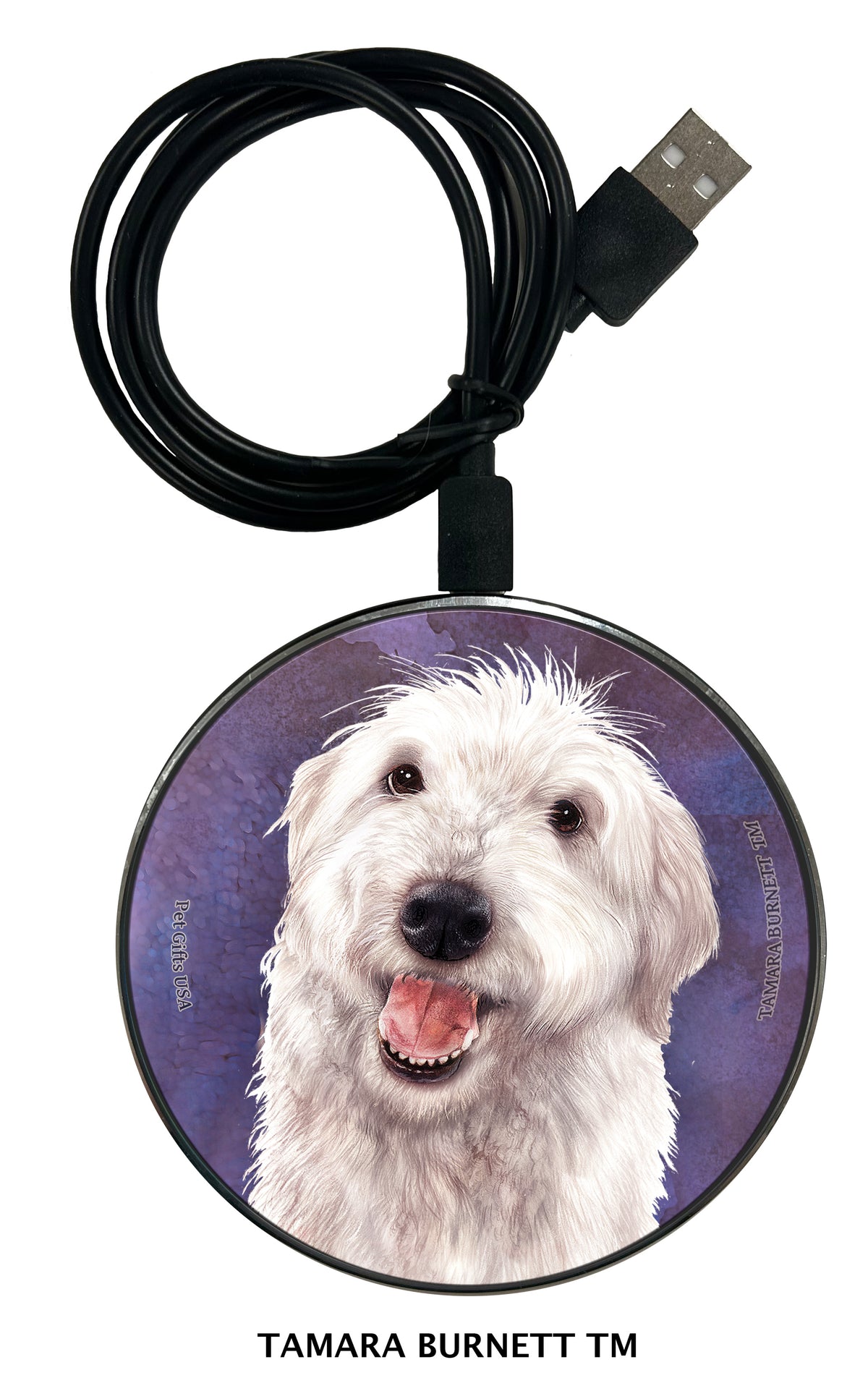 Labradoodle White Shaggy Cut Zoomies Wireless Charger