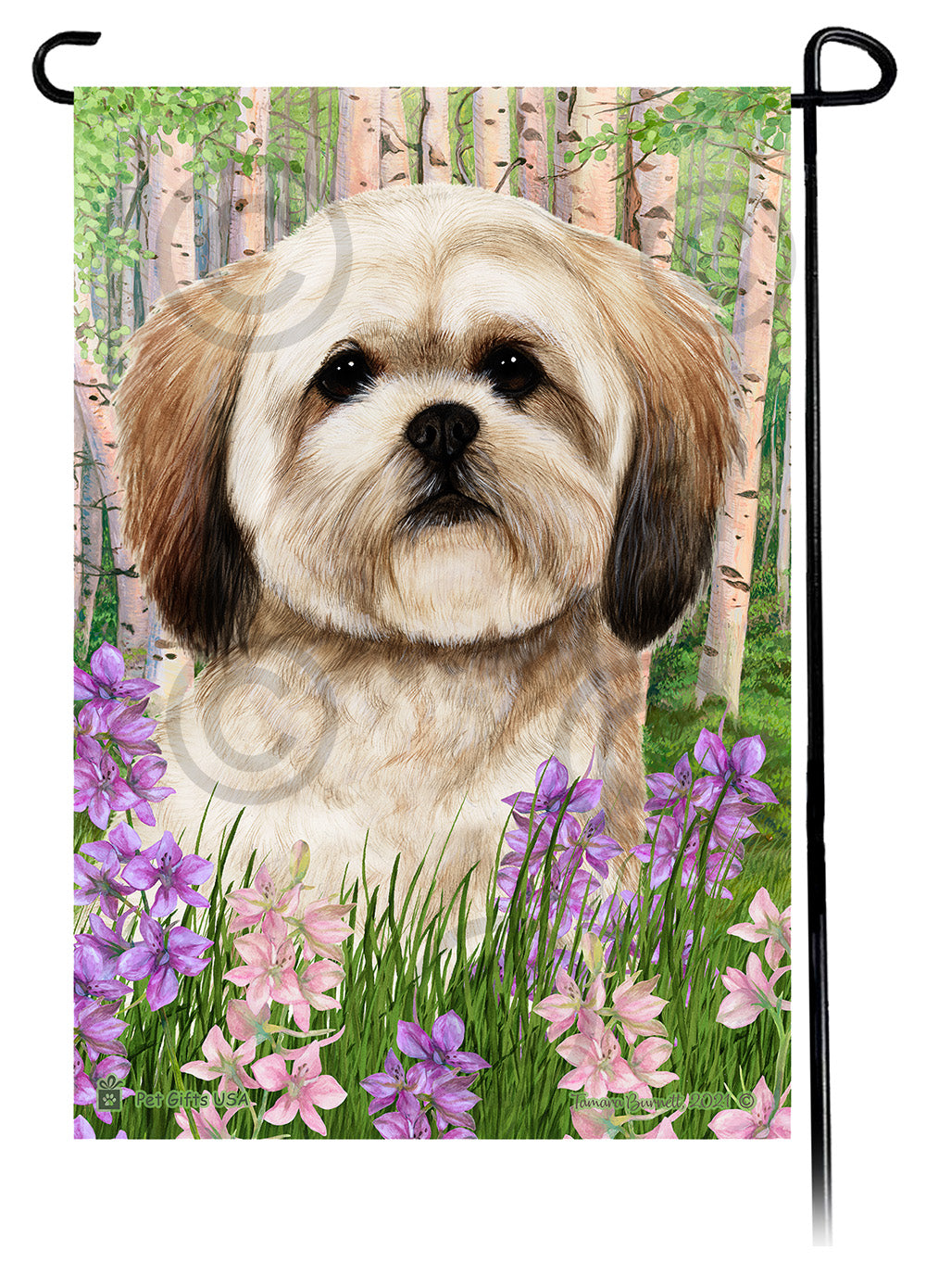 Lhasa Apso Spring Flowers - Garden Flag