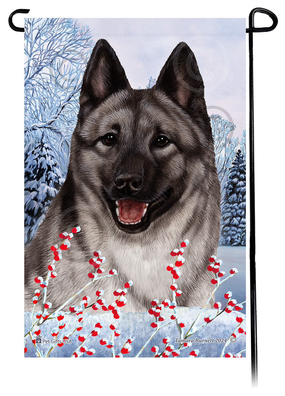 Norwegian Elkhound Winterberries Garden Flags