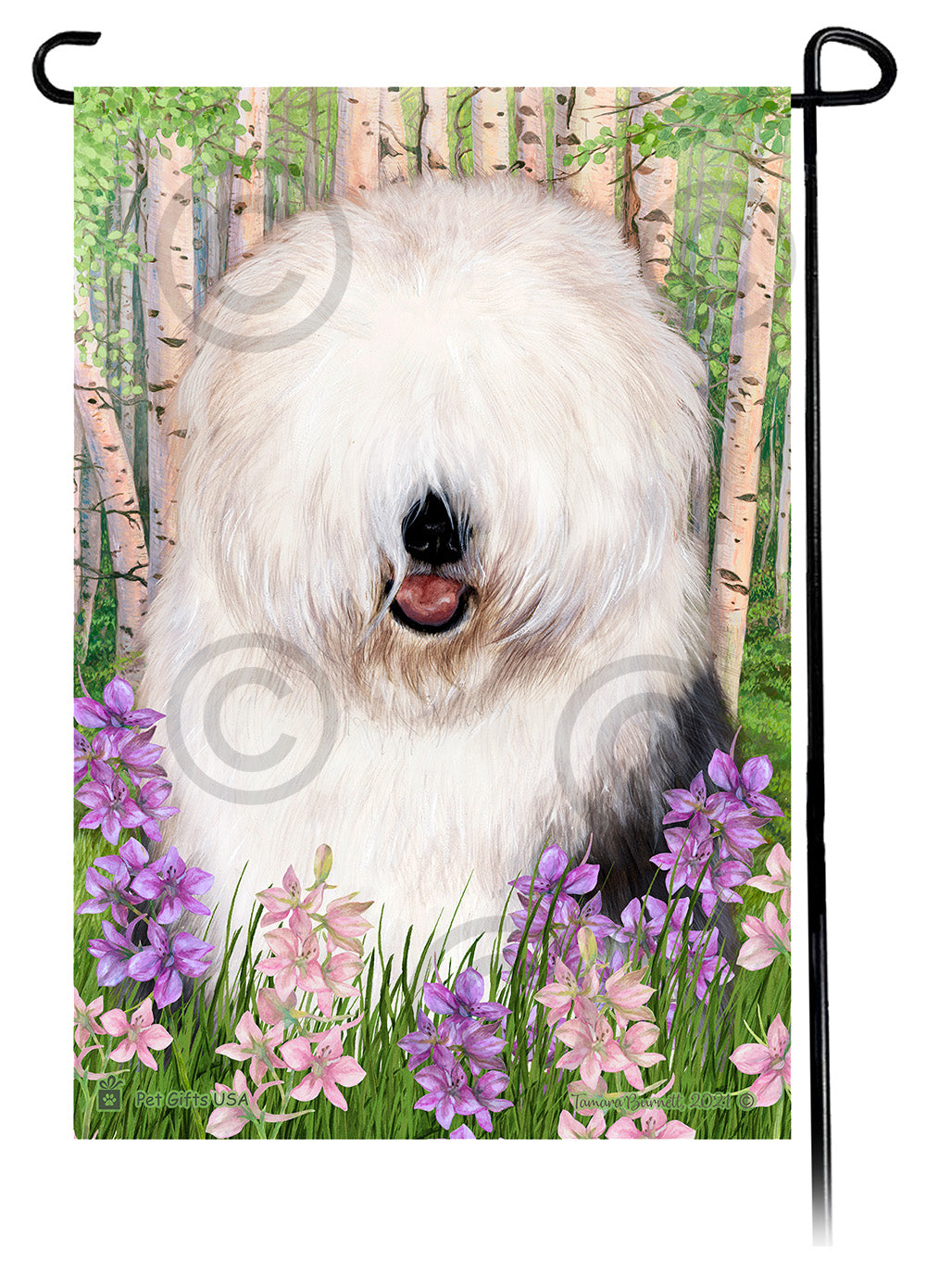 Old English Sheepdog Spring Flowers Garden Flags